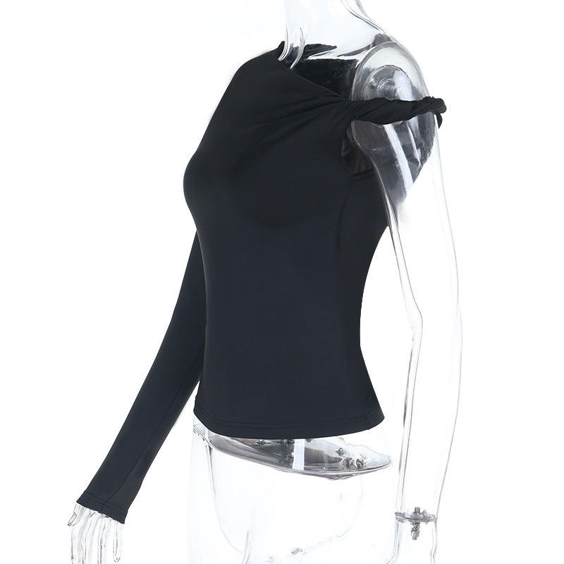 Irregular long sleeve one shoulder solid top  | Festival Outfits Women