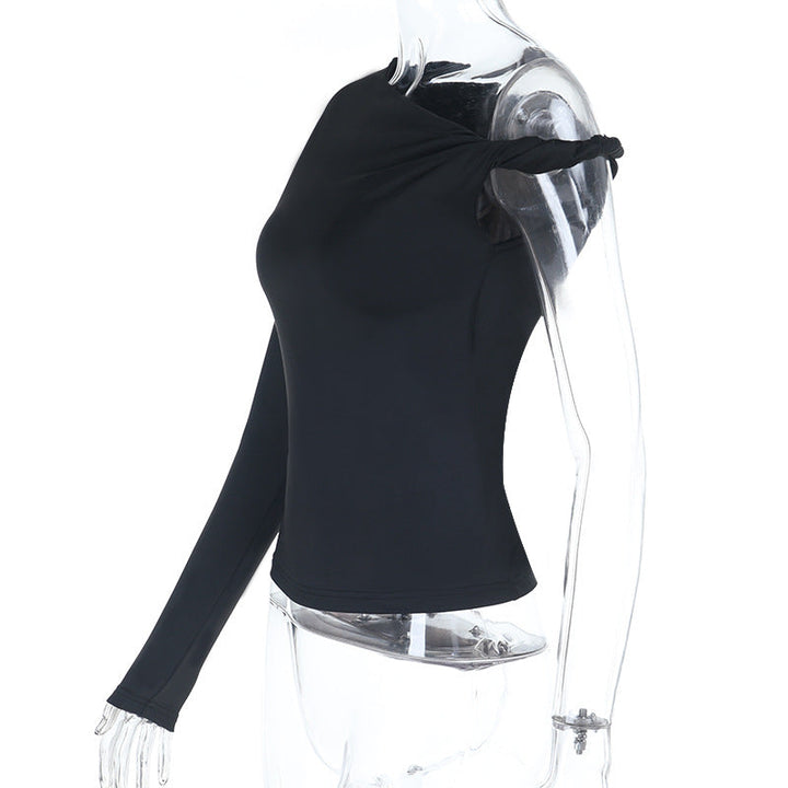 Irregular long sleeve one shoulder solid top  | Festival Outfits Women