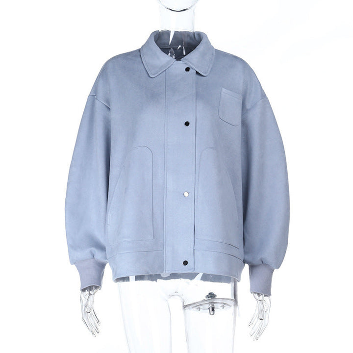 Turnover collar long sleeve zip-up button top  | Festival Outfits Women