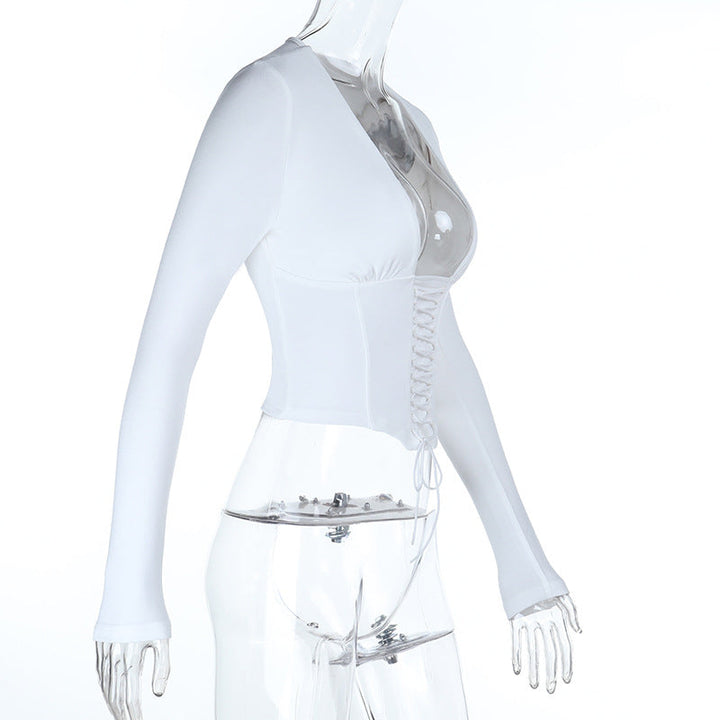 Lace up corset long sleeve solid top  | Festival Outfits Women-final-sale
