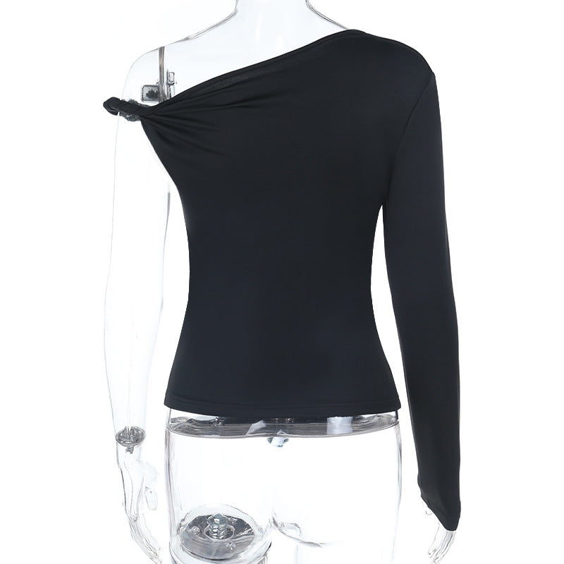 Irregular long sleeve one shoulder solid top  | Festival Outfits Women