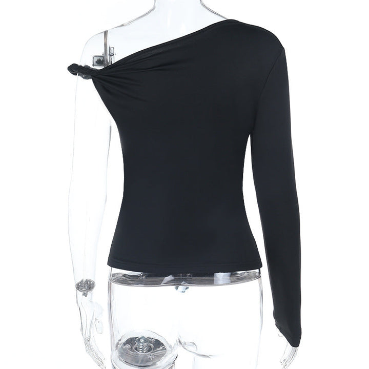 Irregular long sleeve one shoulder solid top  | Festival Outfits Women