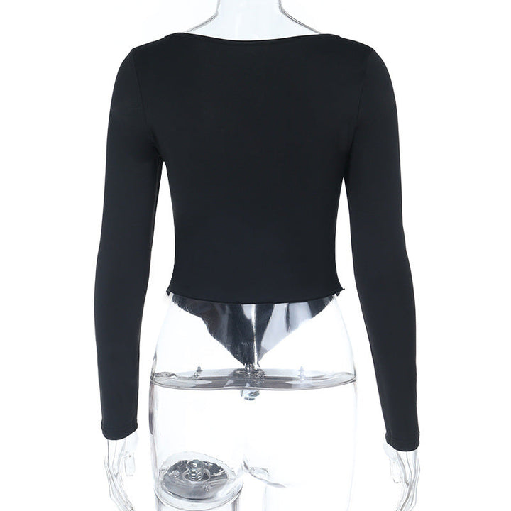 Long sleeve v neck ruched hollow out cut out top  | Festival Outfits Women-final-sale