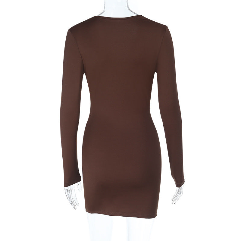 Long sleeve v neck hollow out ruched cut out mini dress  | Festival Outfits Women