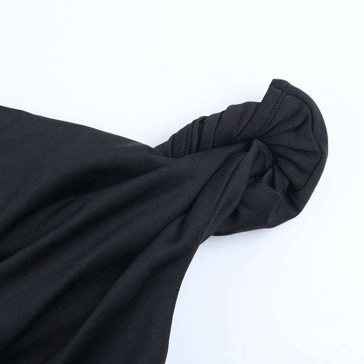 Irregular long sleeve one shoulder solid top  | Festival Outfits Women