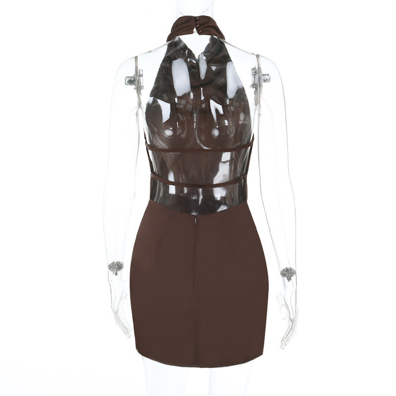 Halter button backless solid mini dress  | Festival Outfits Women