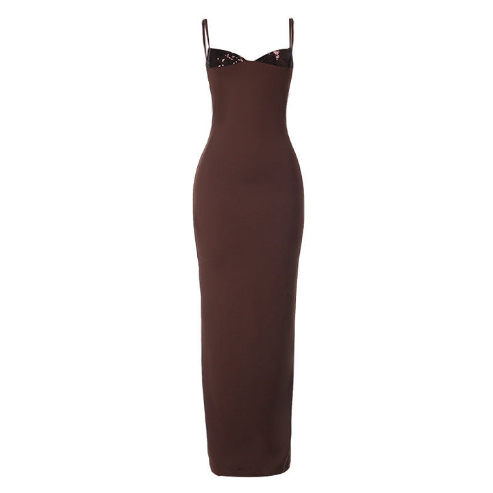 V neck backless solid cami maxi dress  | Festival Outfits Women