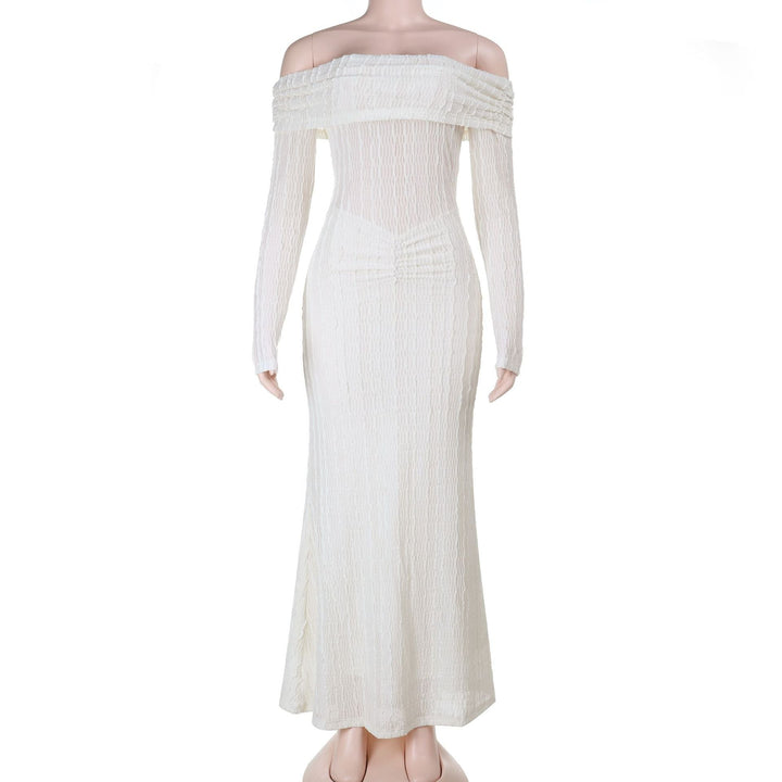 Off shoulder long sleeve textured ruched maxi dress  | Festival Outfits Women