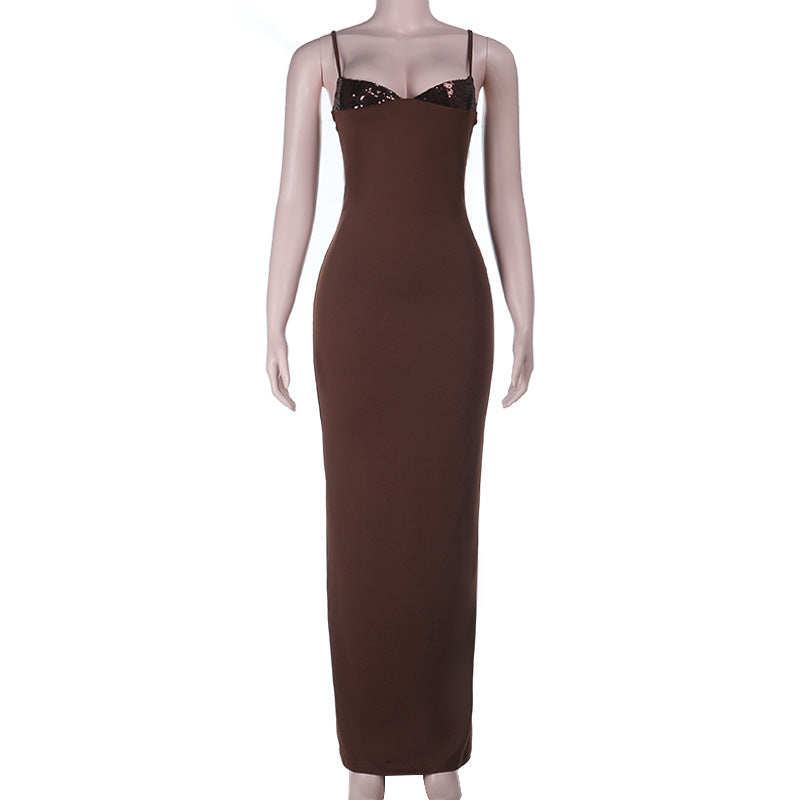 V neck backless solid cami maxi dress  | Festival Outfits Women