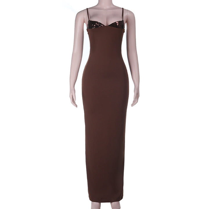 V neck backless solid cami maxi dress  | Festival Outfits Women