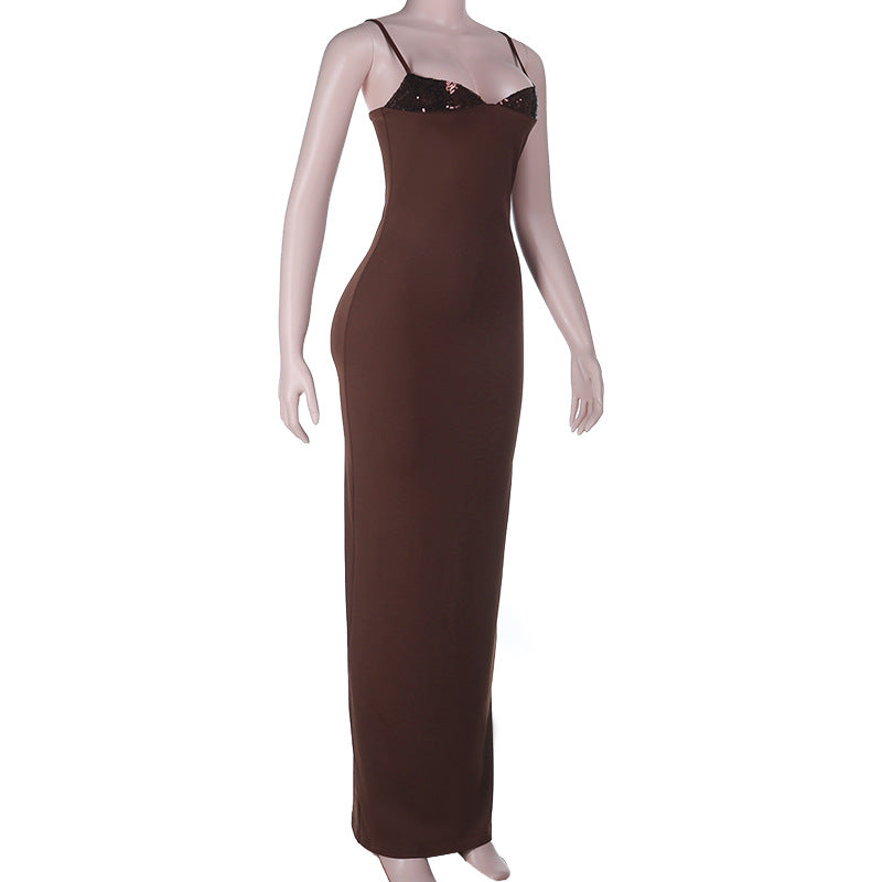 V neck backless solid cami maxi dress  | Festival Outfits Women