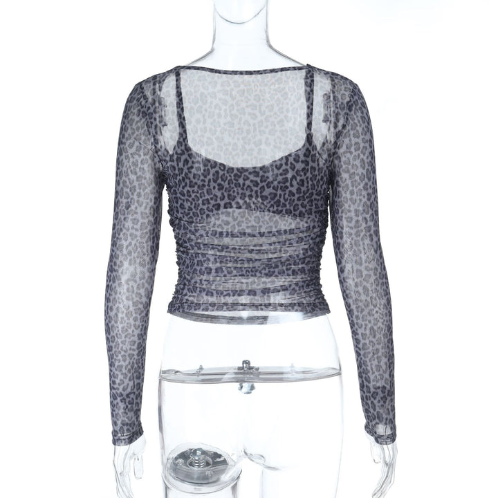 Leopard print long sleeve ruched u neck top  | Festival Outfits Women  | Cheetah Print Top