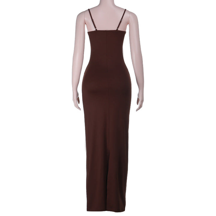V neck backless solid cami maxi dress  | Festival Outfits Women