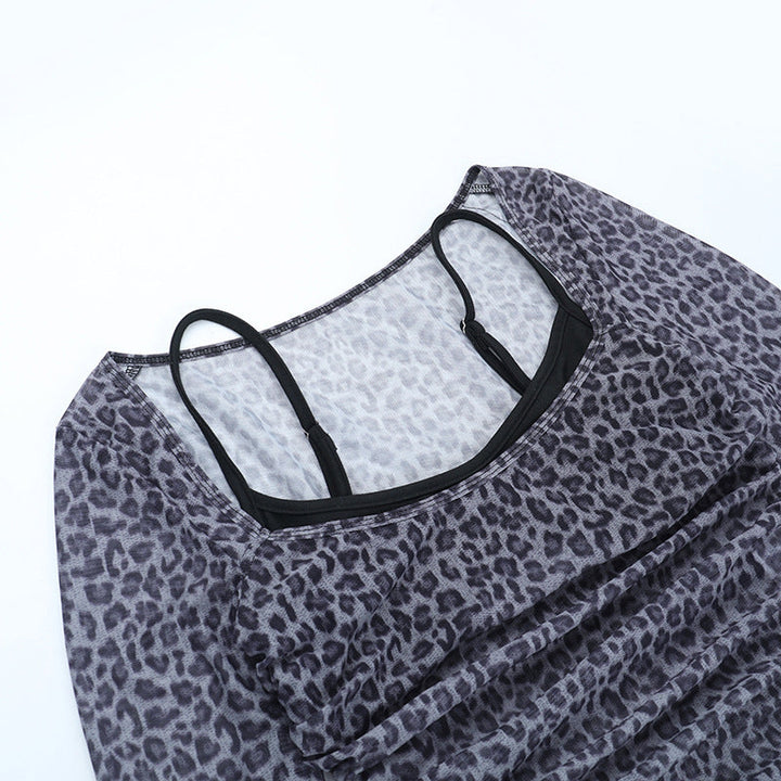Leopard print long sleeve ruched u neck top  | Festival Outfits Women  | Cheetah Print Top