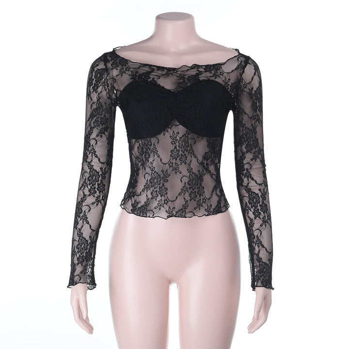 Long sleeve lace round neck solid top  | Festival Outfits Women