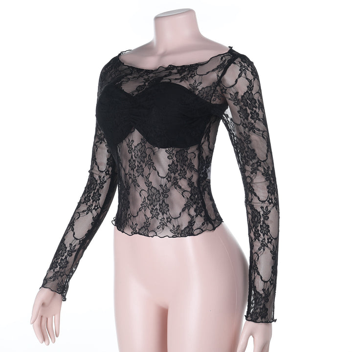 Long sleeve lace round neck solid top  | Festival Outfits Women