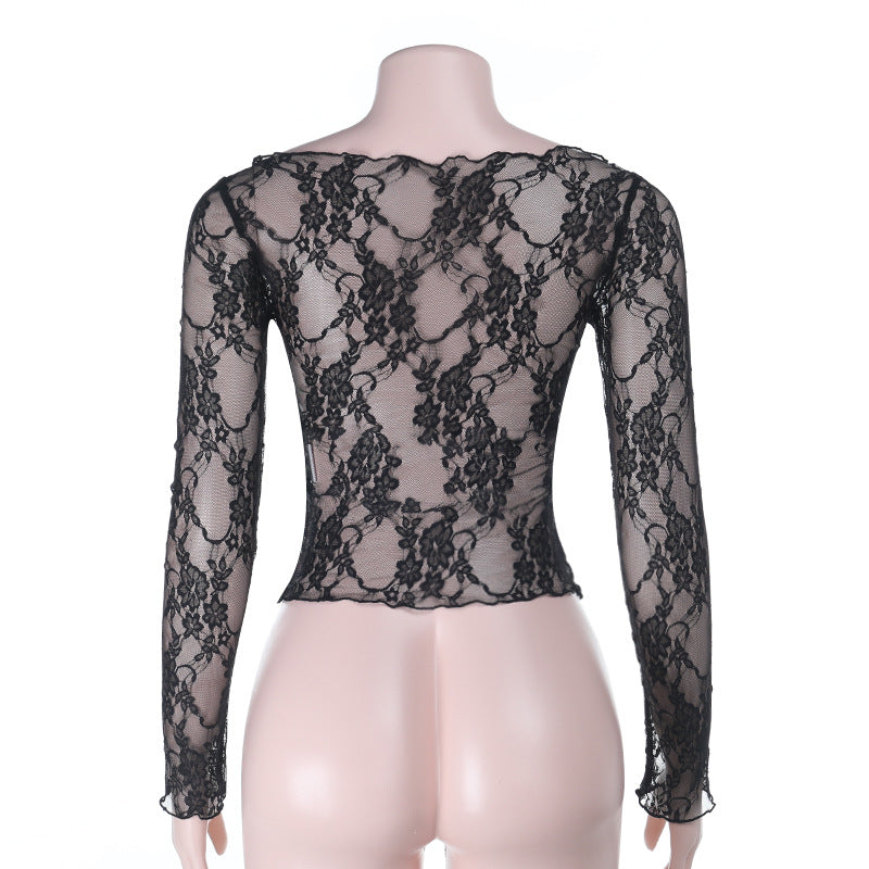 Long sleeve lace round neck solid top  | Festival Outfits Women
