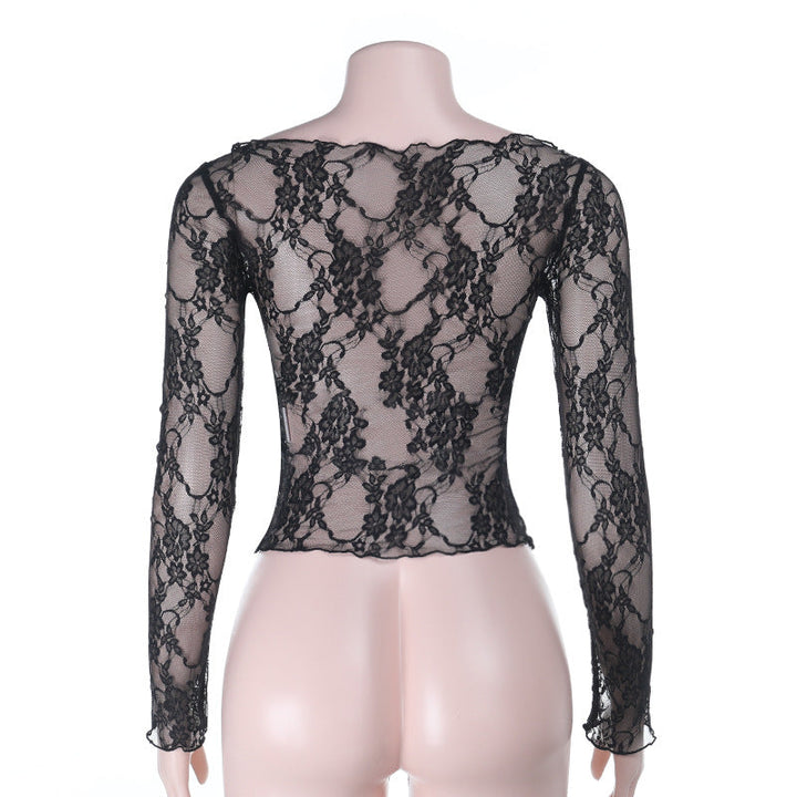 Long sleeve lace round neck solid top  | Festival Outfits Women