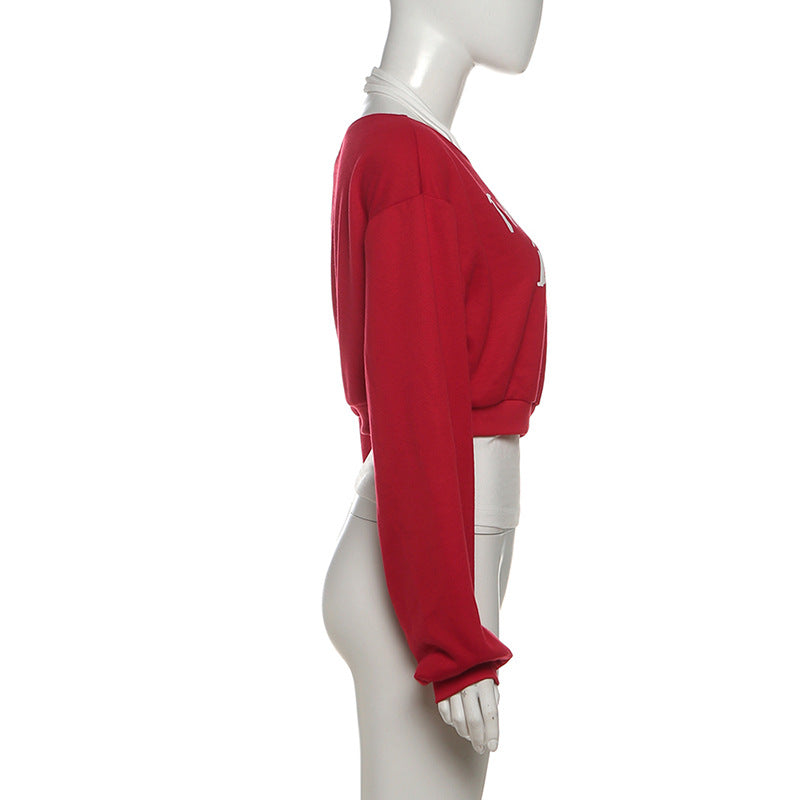 Long sleeve halter letter print top  | Festival Outfits Women