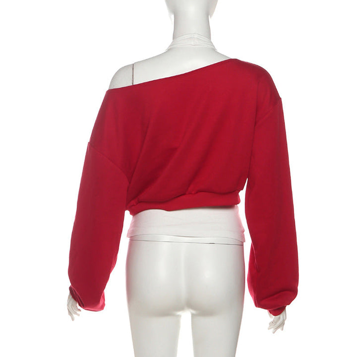 Long sleeve halter letter print top  | Festival Outfits Women
