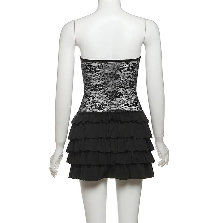 Sweetheart neck button ruffle lace mini dress  | Festival Outfits Women
