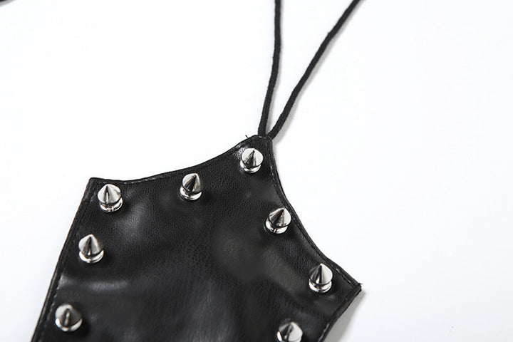 PU leather rivet self tie halter top  | Festival Outfits Women