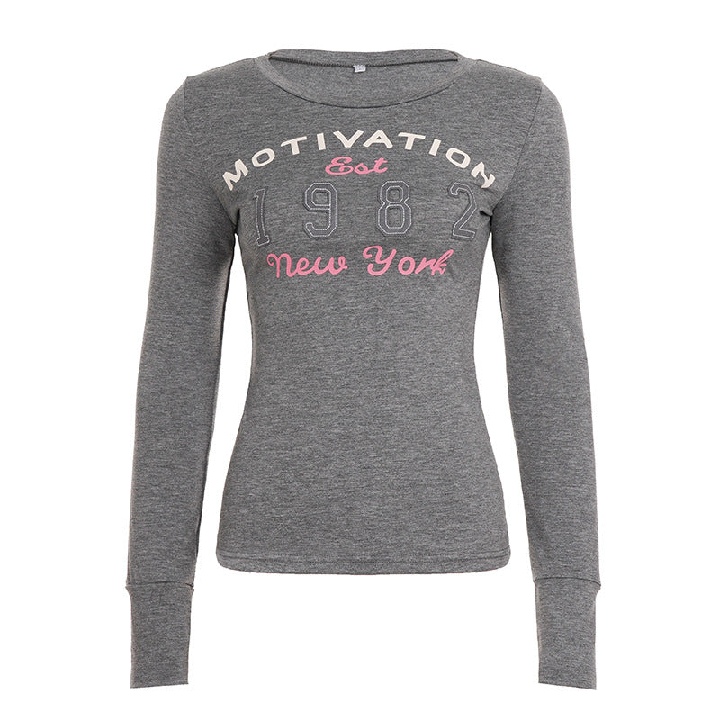 Long sleeve crewneck letter print top  | Festival Outfits Women