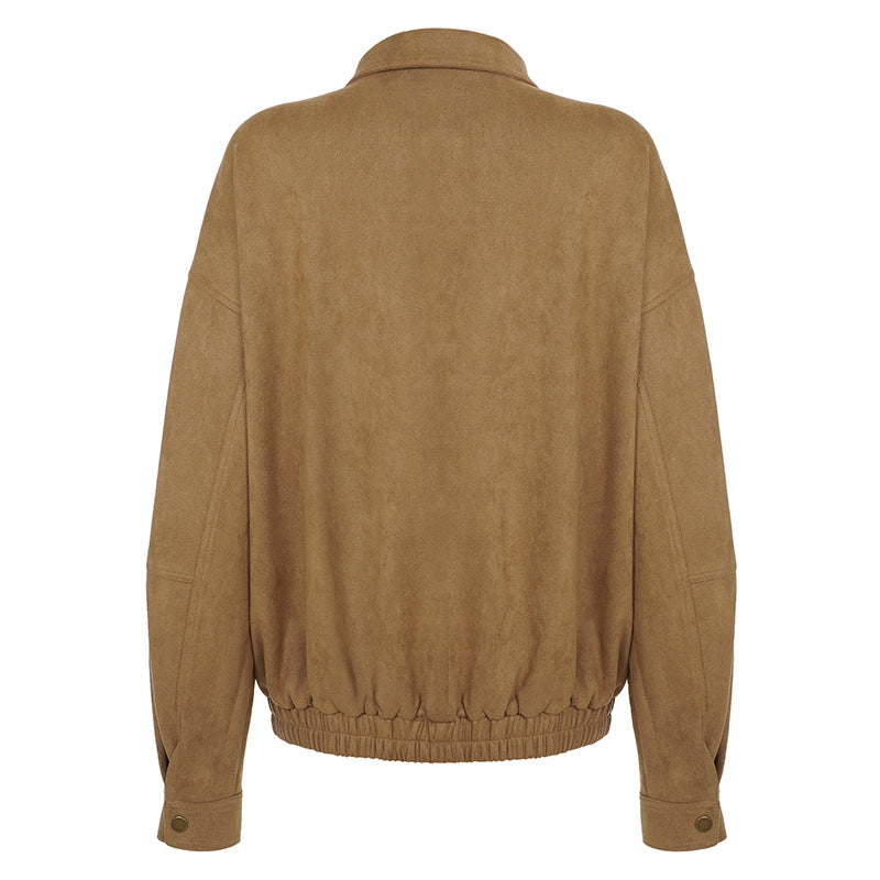 Turnover collar long sleeve zip-up coat top  | Festival Outfits Women