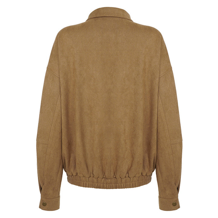 Turnover collar long sleeve zip-up coat top  | Festival Outfits Women