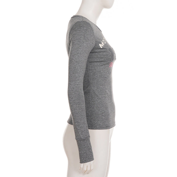 Long sleeve crewneck letter print top  | Festival Outfits Women