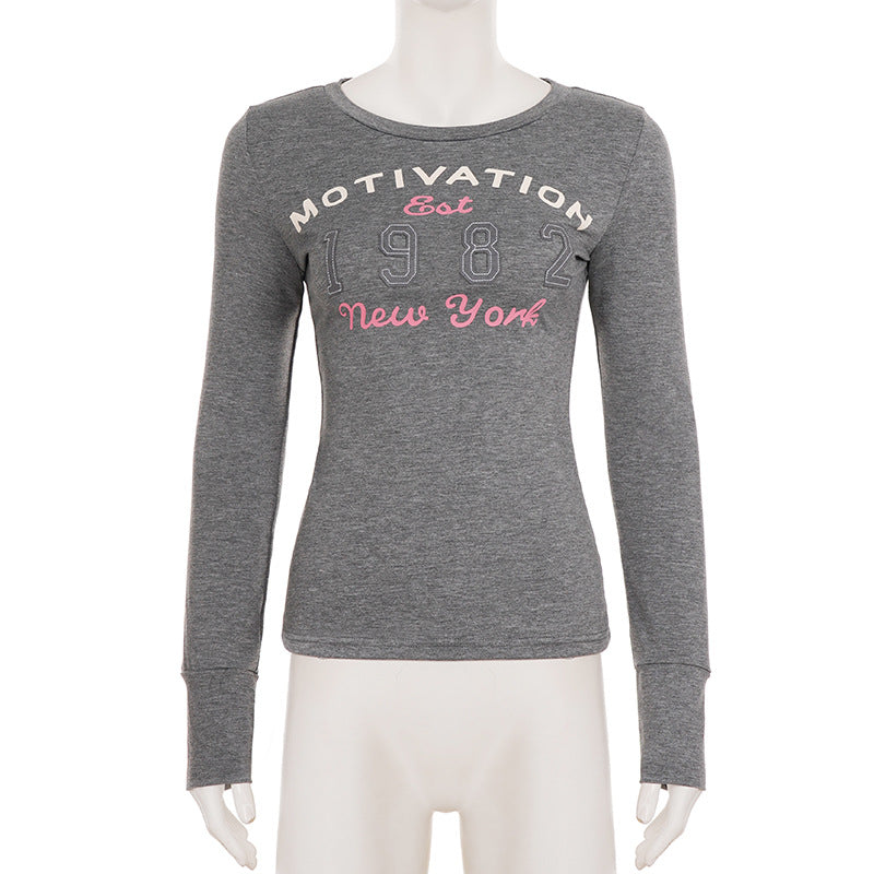Long sleeve crewneck letter print top  | Festival Outfits Women