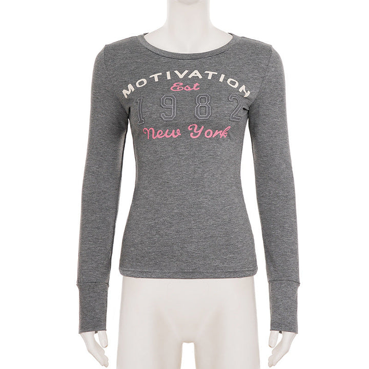 Long sleeve crewneck letter print top  | Festival Outfits Women