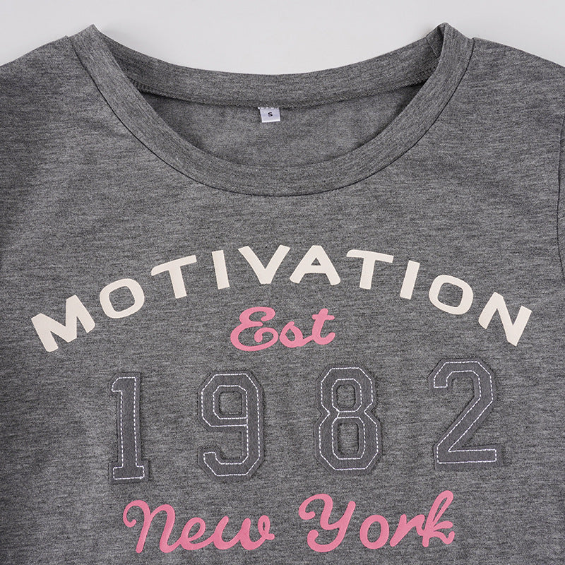 Long sleeve crewneck letter print top  | Festival Outfits Women