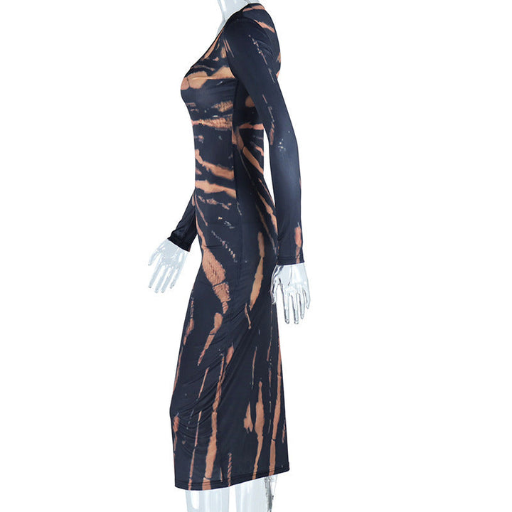 U neck long sleeve print maxi dress  | Festival Outfits Women