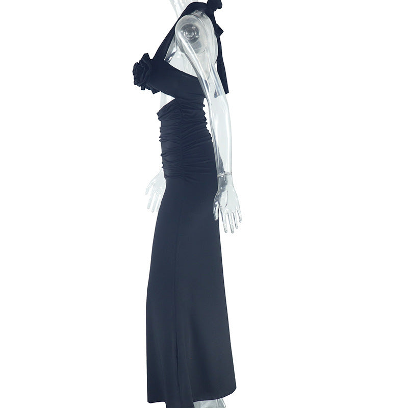 Halter flower applique hollow out cut out maxi dress  | Festival Outfits Women