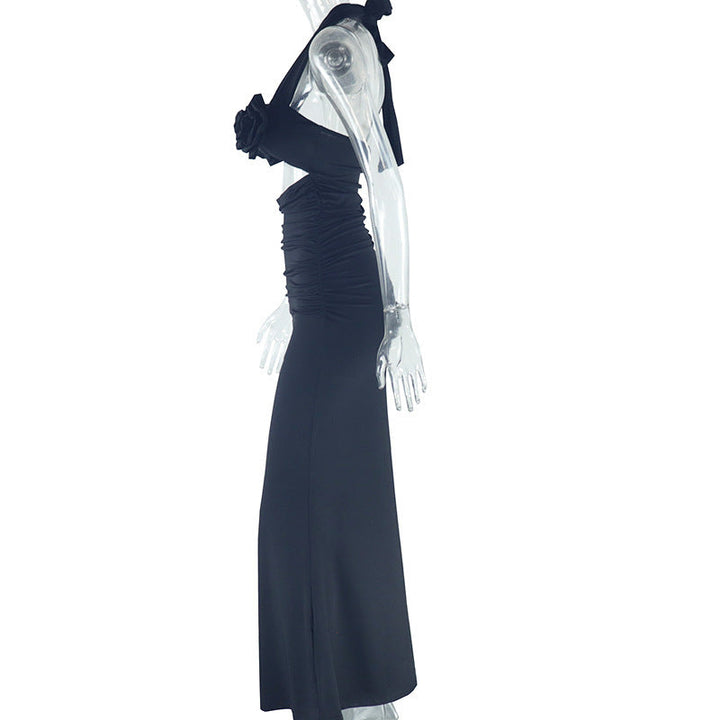 Halter flower applique hollow out cut out maxi dress  | Festival Outfits Women
