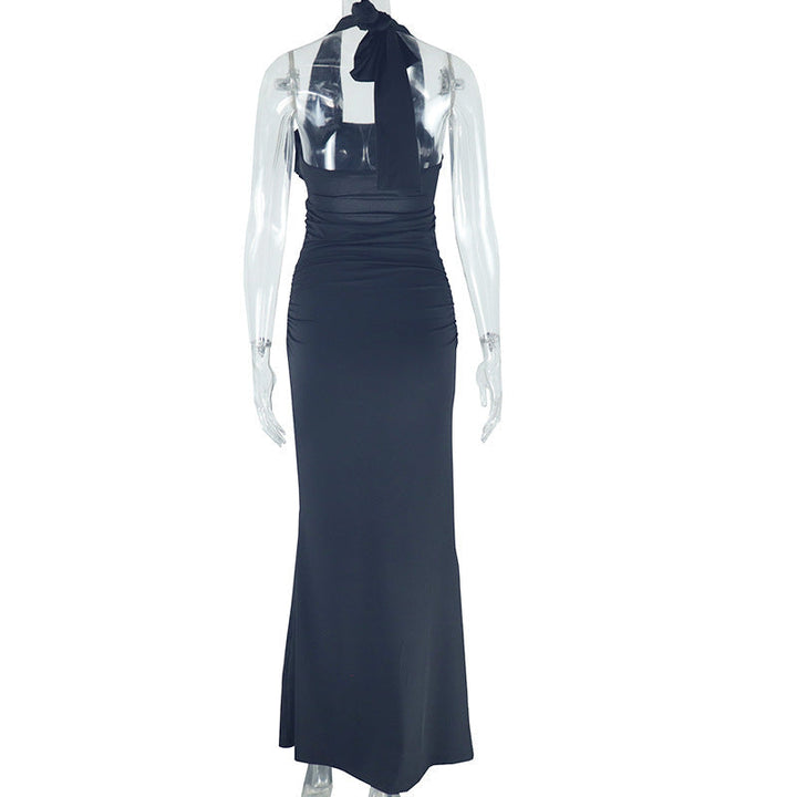 Halter flower applique hollow out cut out maxi dress  | Festival Outfits Women