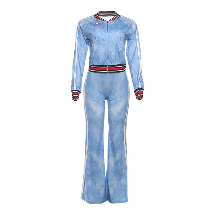 Zip-up long sleeve pocket "22" pattern pant set  | Festival Outfits Women