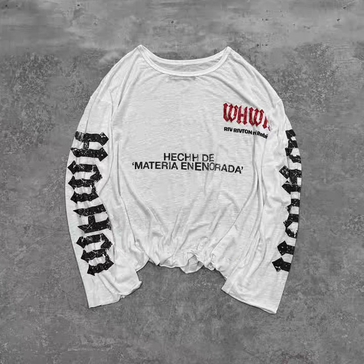 Crewneck long sleeve letter print contrast top  | Festival Outfits Women