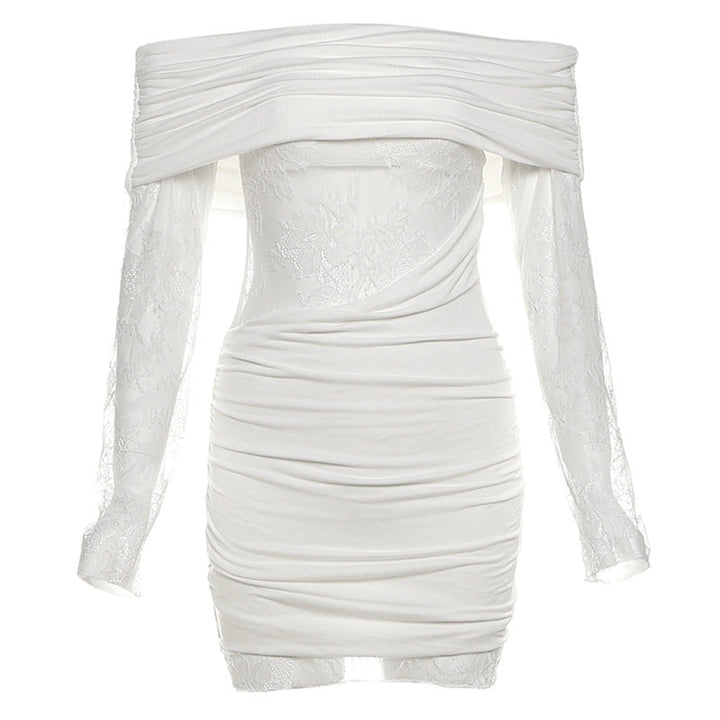 Off shoulder long sleeve lace ruched mini dress  | Festival Outfits Women