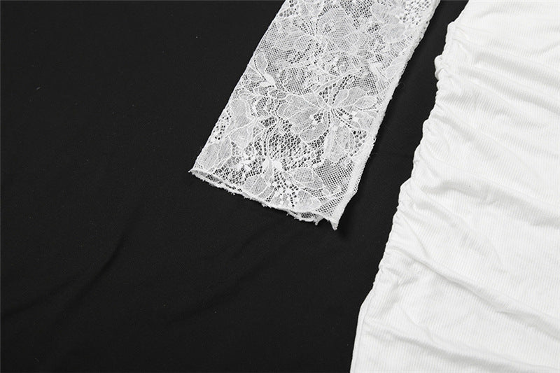 Off shoulder long sleeve lace ruched mini dress  | Festival Outfits Women