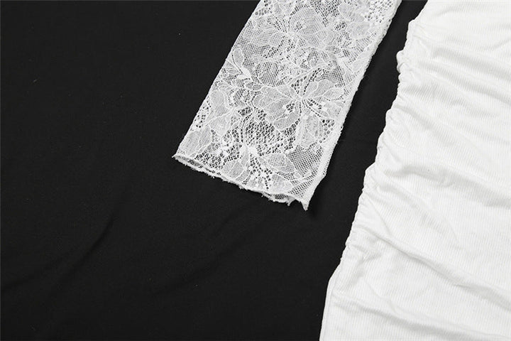 Off shoulder long sleeve lace ruched mini dress  | Festival Outfits Women