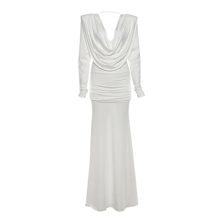 Long sleeve cowl neck ruched solid maxi dress  | Festival Outfits Women
