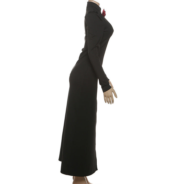 High slit flower applique long sleeve maxi dress  | Festival Outfits Women