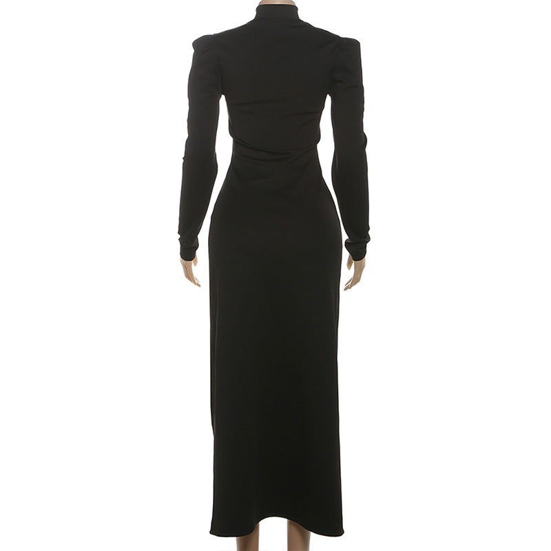 High slit flower applique long sleeve maxi dress  | Festival Outfits Women