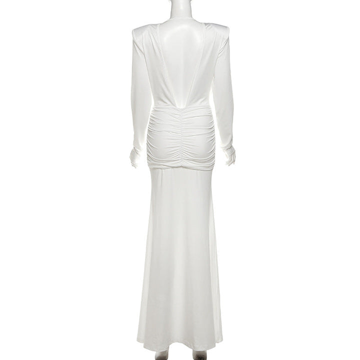 Long sleeve cowl neck ruched solid maxi dress  | Festival Outfits Women