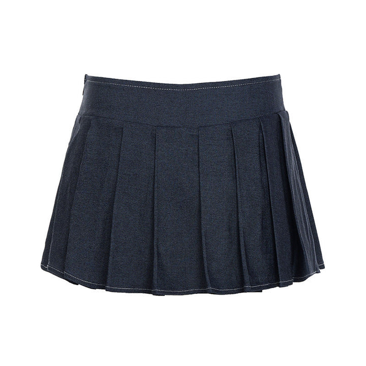 Pleated denim A line zip-up mini skirt  | Festival Outfits Women