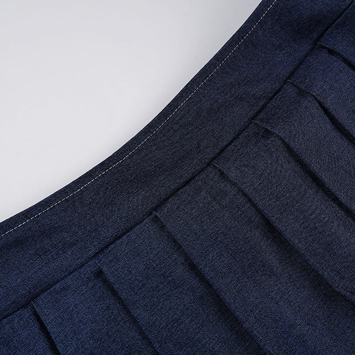 Pleated denim A line zip-up mini skirt  | Festival Outfits Women