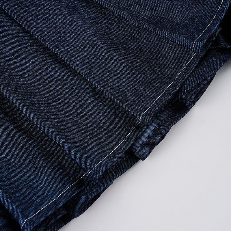 Pleated denim A line zip-up mini skirt  | Festival Outfits Women