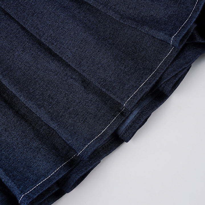 Pleated denim A line zip-up mini skirt  | Festival Outfits Women